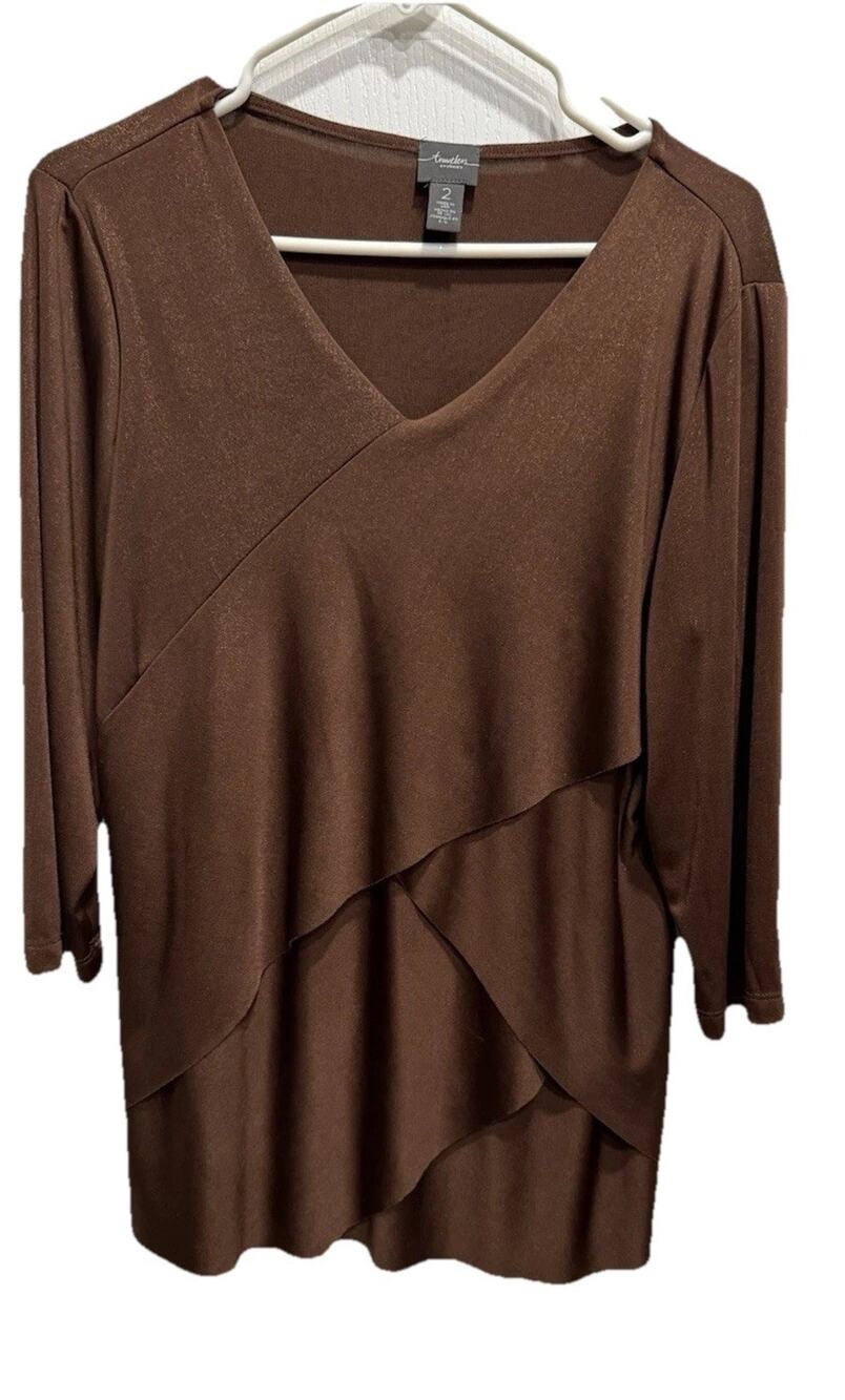Chicos Travelers Sz 2 Large Women’s Top Bronze Copper Tiered Wrinkle Free Comfy